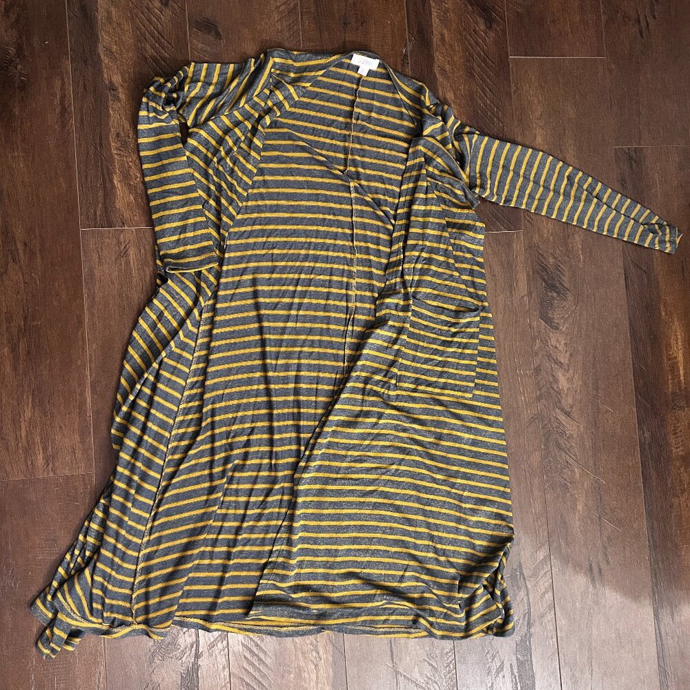 LuLaRoe Gray and Yellow Striped Duster